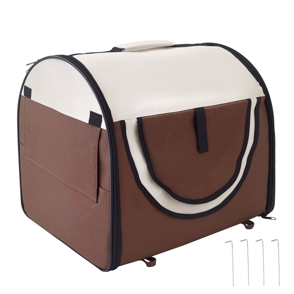 Caisse transport chien chat oxford voyage pliable avec coussin 61x46x51cm café