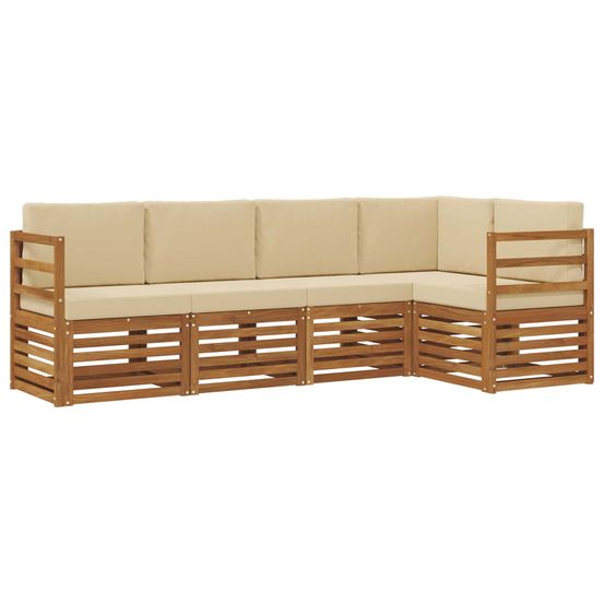 Ensemble de canapés d'extérieur 5 pc naturel et beige polyester