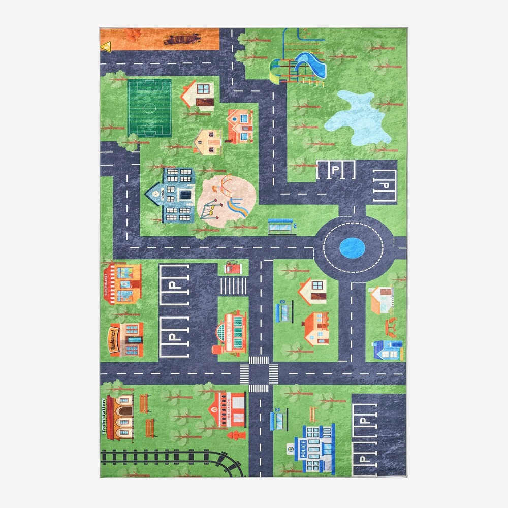 Tapis intérieur enfant blanc imprimé mini ville - viny