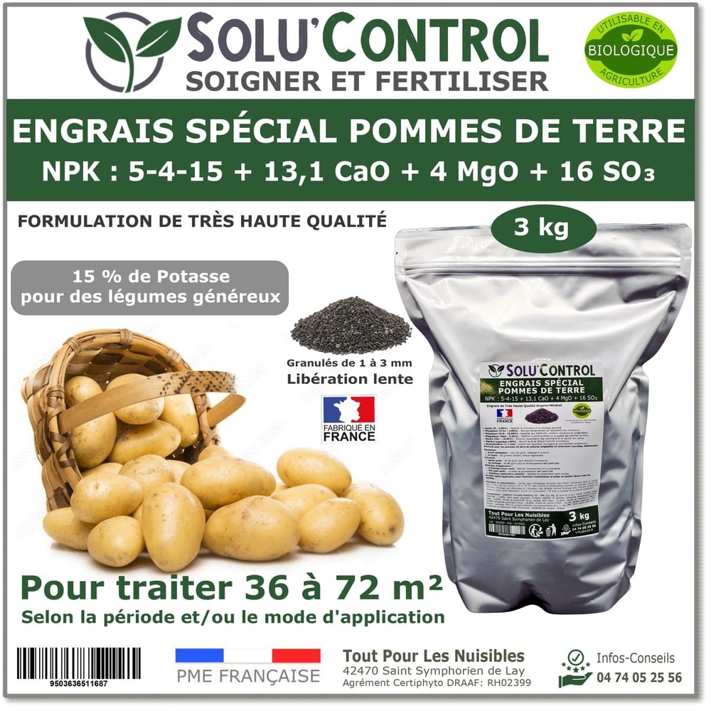 3 kg d'engrais spécial pommes de terre et légumes racines 5-4-15 - enrichi en potasse - croissance, grossissement. . . - uab