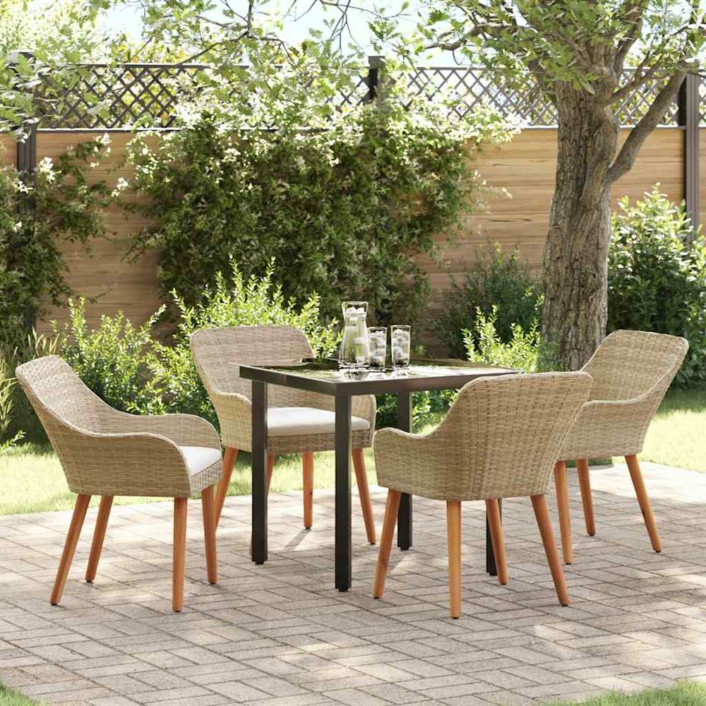 Ensemble de salle à manger pour jardin 5 pcs beige polyrotin