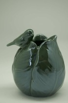 Vase à fleurs avec oiseau en céramique (vert)