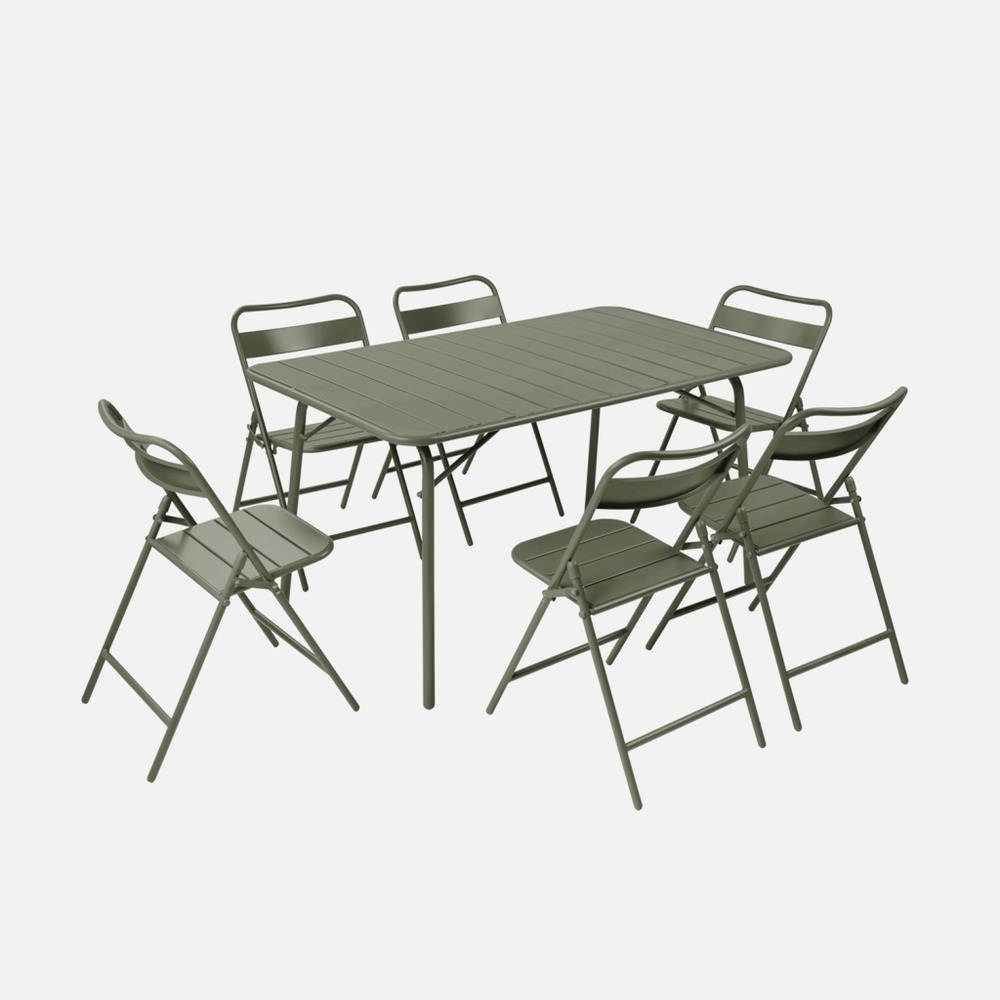 Table de jardin pliante métal + 6 assises, amelia 141,2 x 80 x 72,5cm