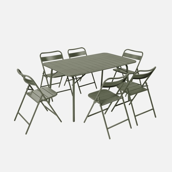 Table de jardin pliante métal + 6 assises, amelia 141,2 x 80 x 72,5cm