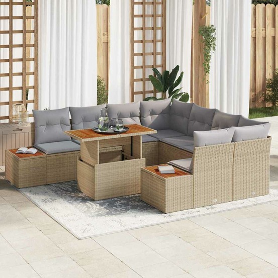 Ensemble de canapé de jardin 9 pcs beige poly rotin