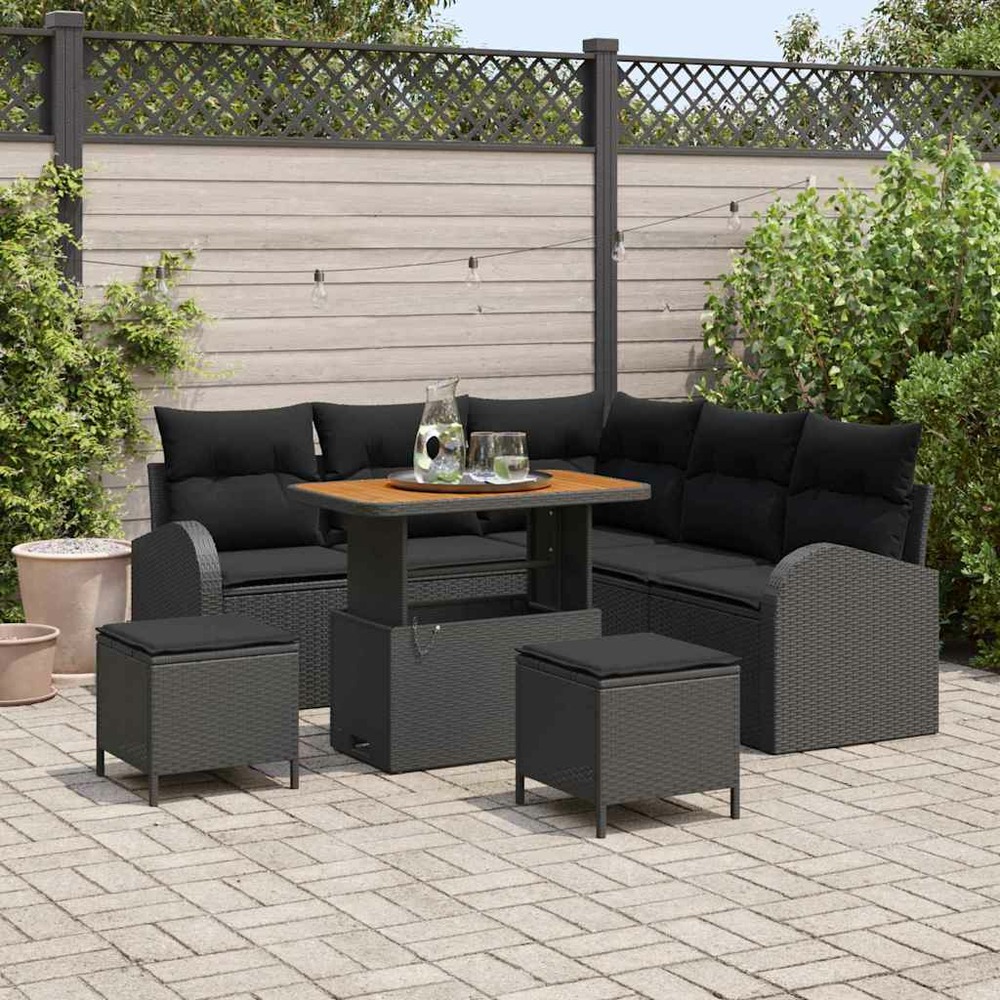 Ensemble de canapé de jardin avec coussin 8 pcs noir polyrotin
