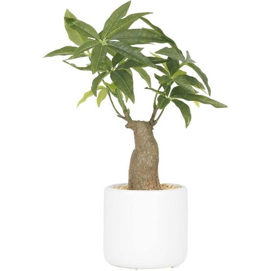 Bonsaï Pachira artificiel en pot céramique rond blanc mat 33 cm