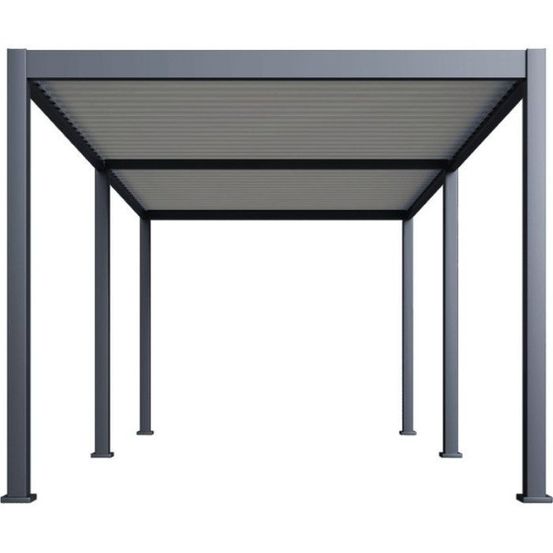 Pergola bioclimatique - 3 x 6 m - 18 m² - structure aluminium anthracite et lames toiture acier blanches