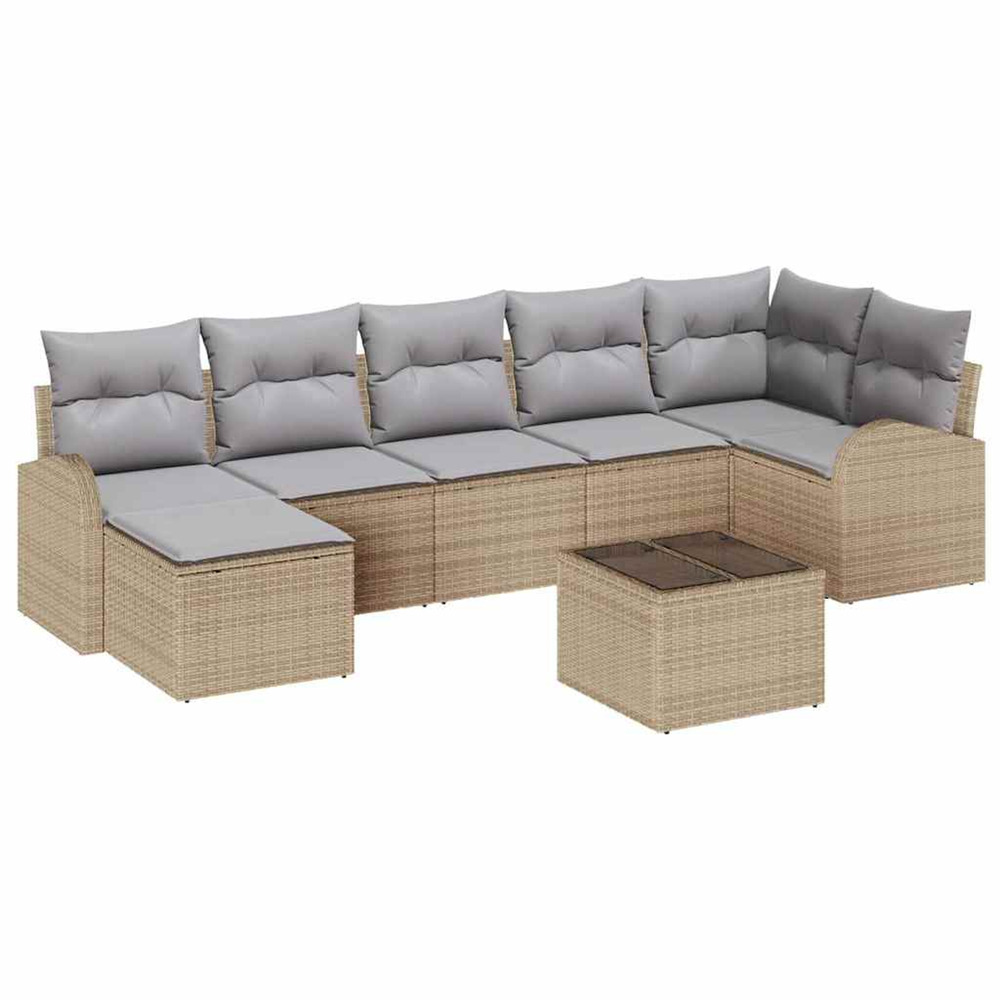 Ensemble de canapé de jardin 8 pcs beige poly rotin