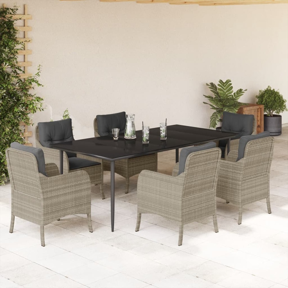 Ensemble à manger de jardin et coussins 7 pcs gris clair rotin