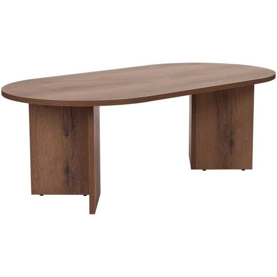 Table basse ovale en aggloméré sable noyer vielli