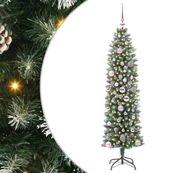 Arbre de noël artificiel slim avec 150 led vert et blanc 150 cm