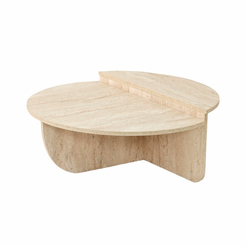 Table basse ronde grand format effet travertin - beige