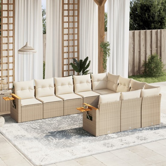 Salon de jardin avec coussins 10 pcs beige résine tressée