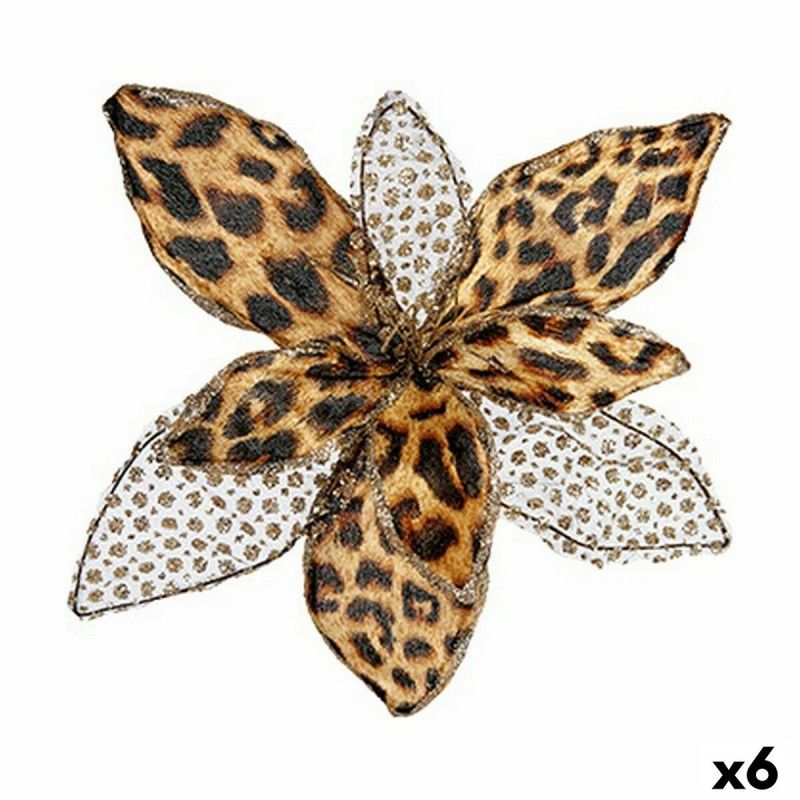 Fleur décorative léopard marron 35x35x35cm - lot de 6