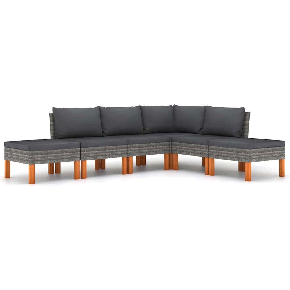 Salon de jardin 6 pcs avec coussins résine tressée gris