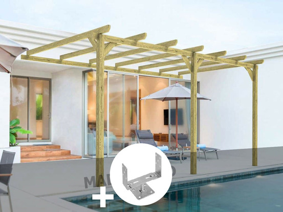 Pergola adossée en bois massif orléans 420 x 300 cm + 2 supports surélevés