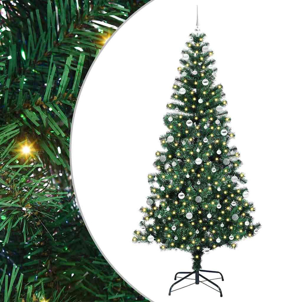 Sapin de noël artificiel pré-éclairé vert 240 cm pvc et métal