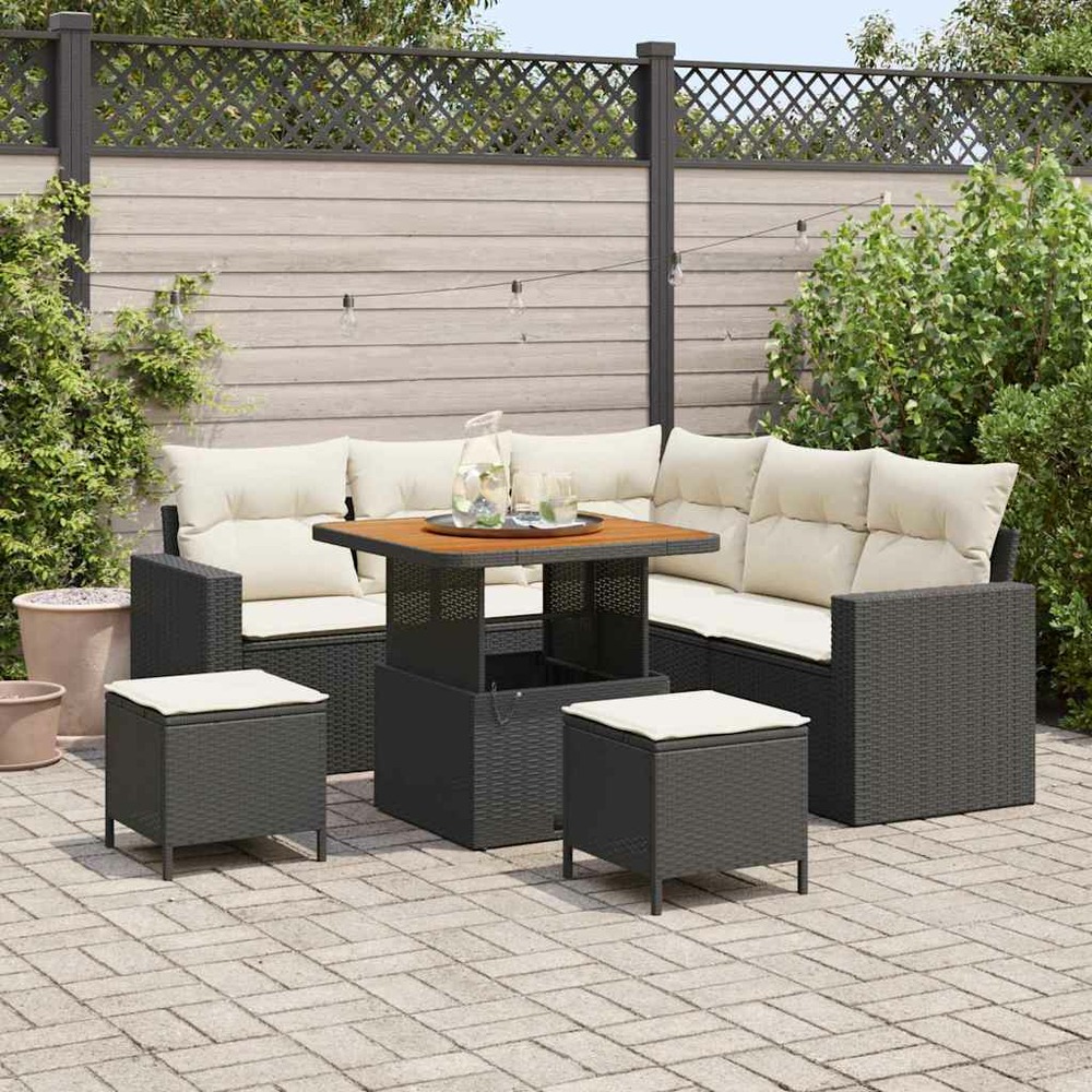 Ensemble de canapé de jardin 8 pcs noir polyrotin