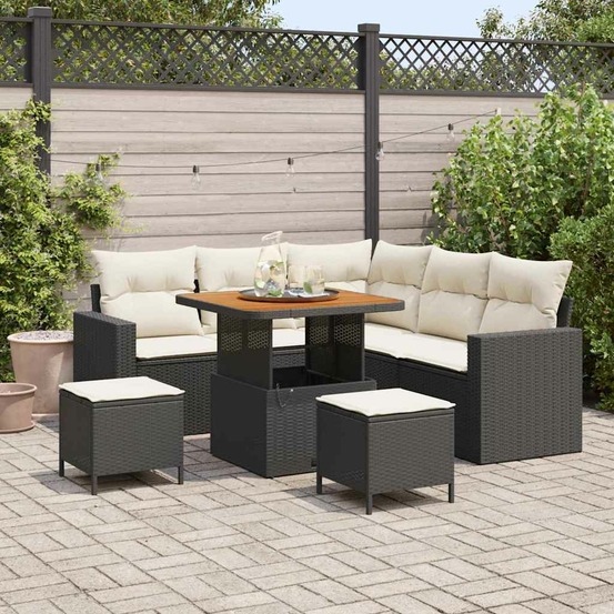 Ensemble de canapé de jardin 8 pcs noir polyrotin
