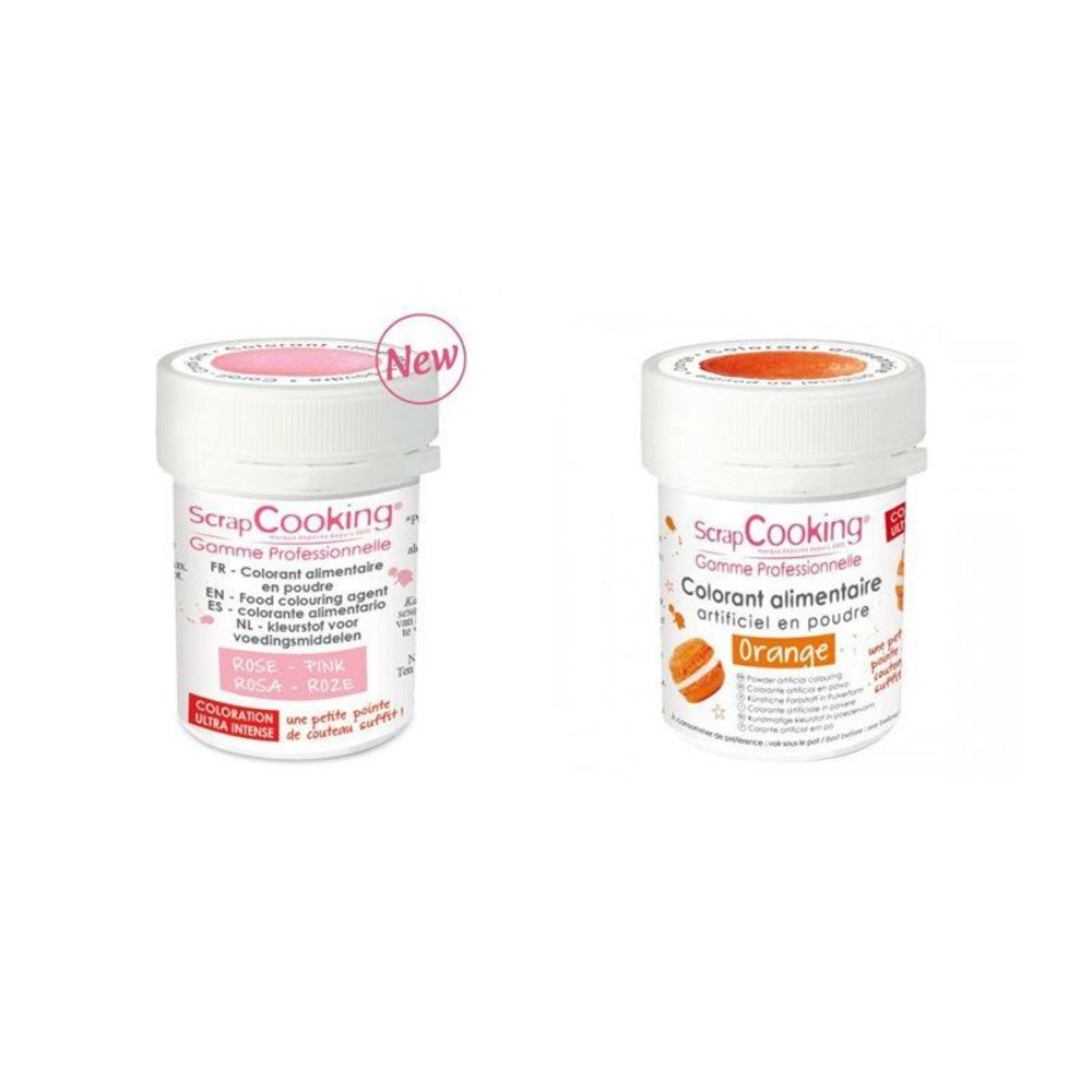 2 colorants alimentaires en poudre - orange-rose poudré