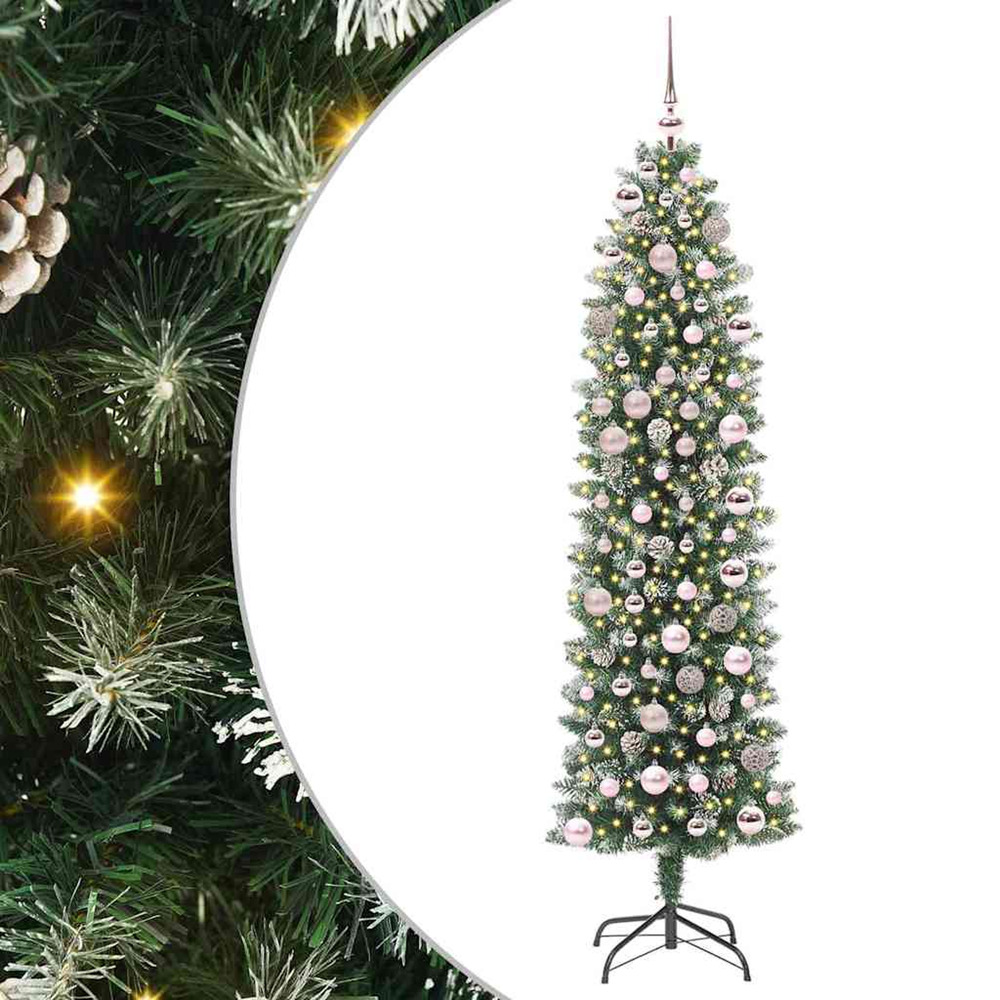 Arbre de noël artificiel slim avec 300 led vert et blanc 180 cm