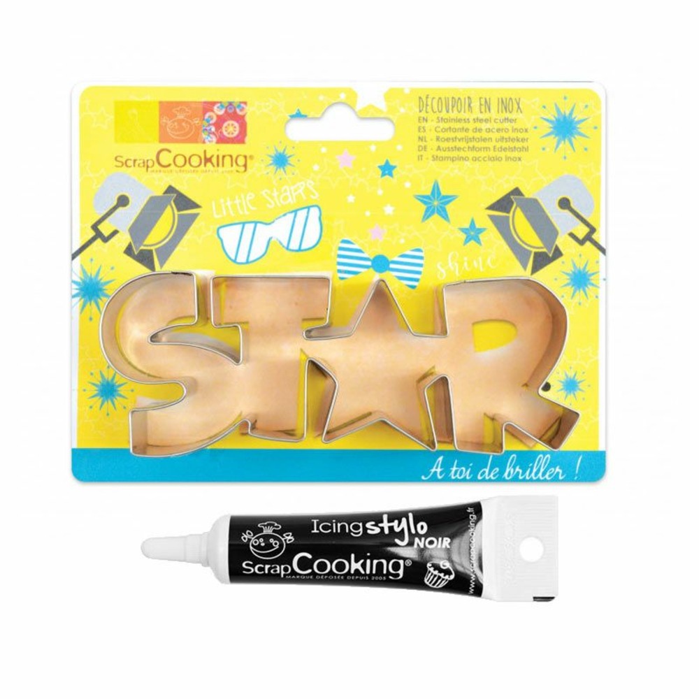 Découpoir à biscuits en inox star + stylo de glaçage noir