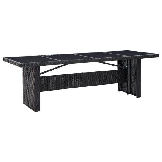 Table de jardin noir 240x90x74 cm résine tressée et verre