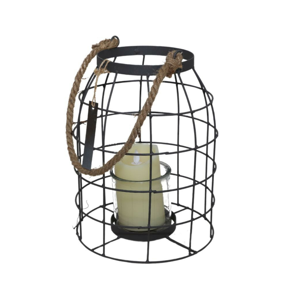 Lanterne extérieur jardin à poser bougie ancienne métal gris 33cm