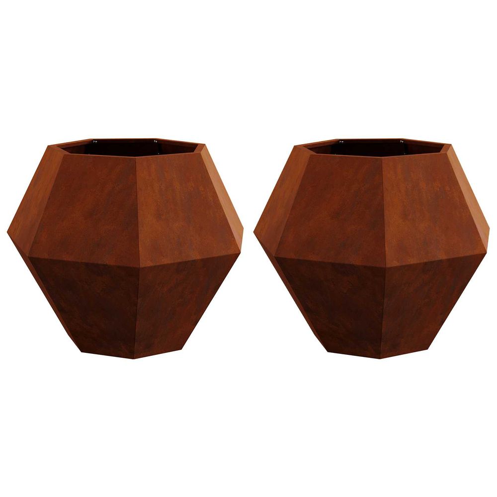 Jardinière 2 pc rouillé 75 x 75 x 60 cm acier patiné