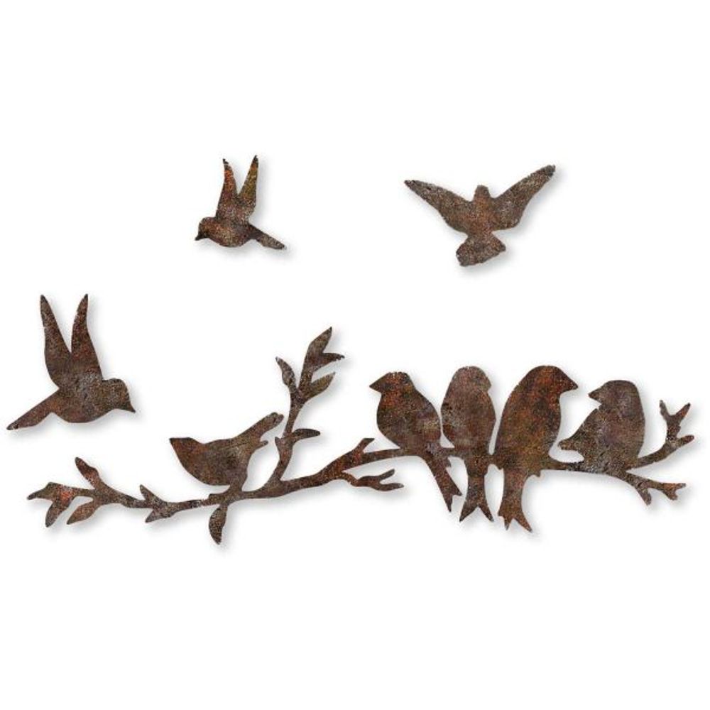Décoration murale en métal oiseaux oiseaux sur branche (effet rouillé)