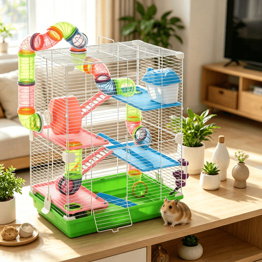 Cage pour hamster et rongeurs métal 5 niveaux avec accessoires complets 46x30x58cm vert