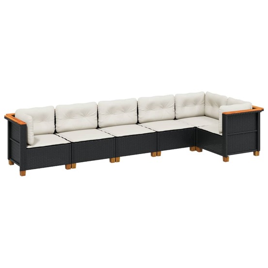 Salon de jardin 6 pcs avec coussins noir résine tressée