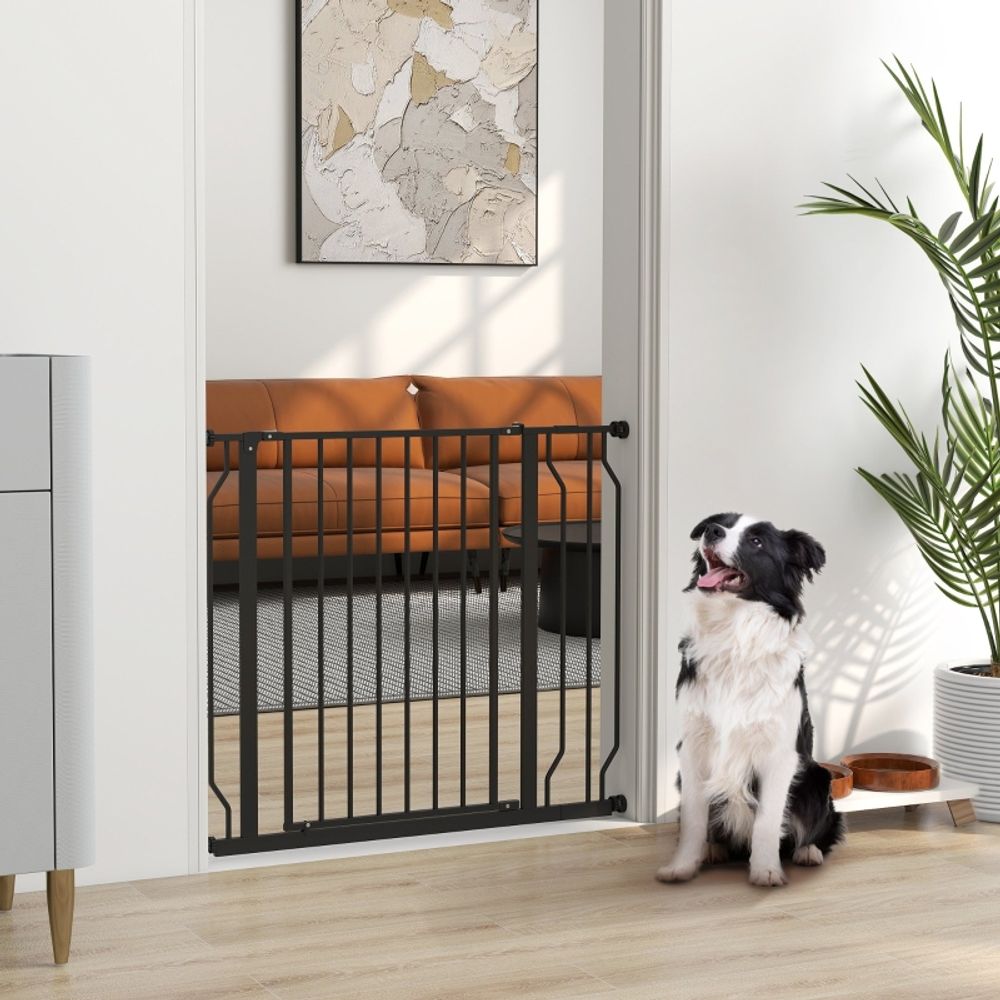 Barrière sécurité chien acier porte escalier extensible pression 75-95x76cm noir