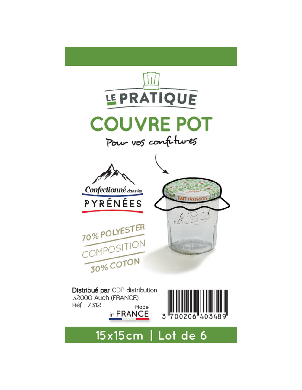 10 lot de 6 couvre pots confiture coton 15 x 15 cm - le pratique
