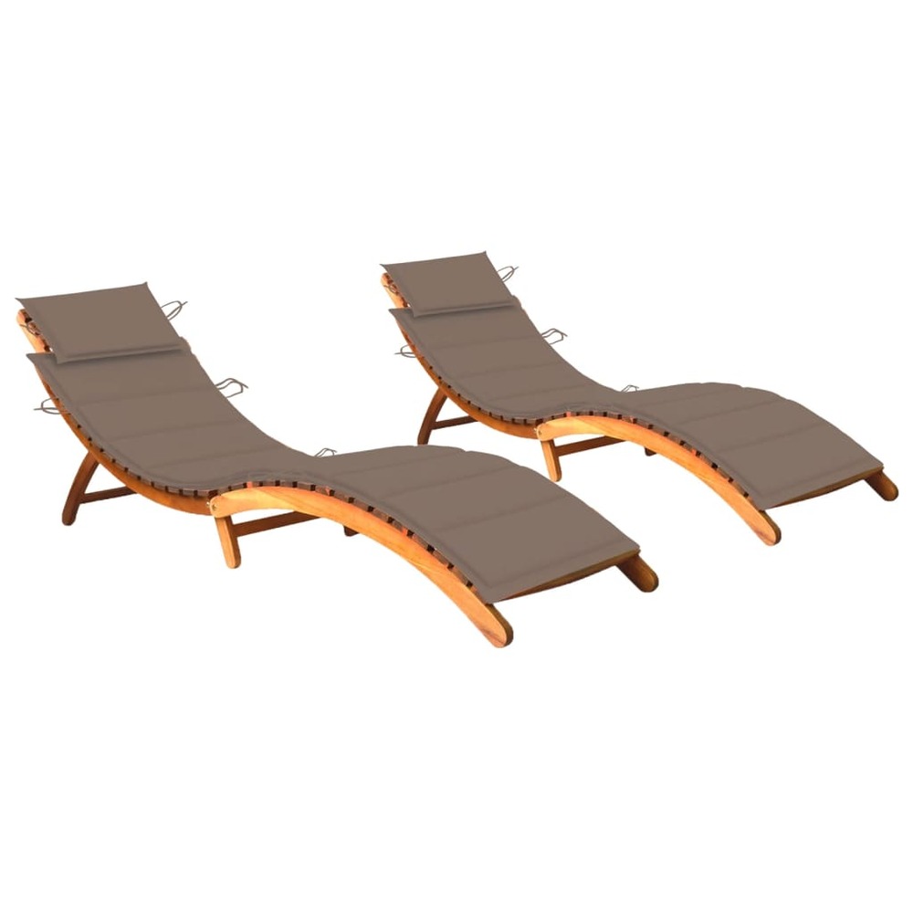 Lot de 2 transats chaise longue bain de soleil lit de jardin terrasse meuble d'extérieur avec coussins bois d'acacia solide 0