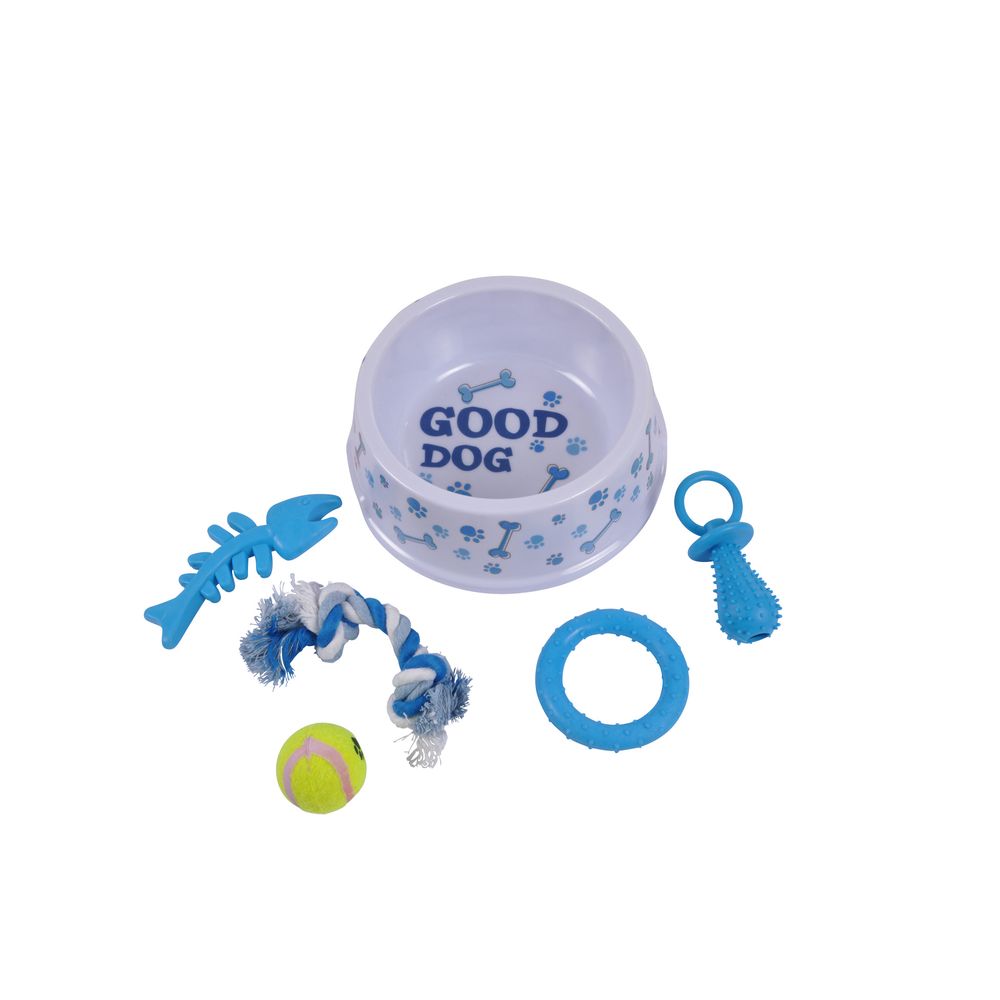 Kit chiot gamelle et jouet bleu
