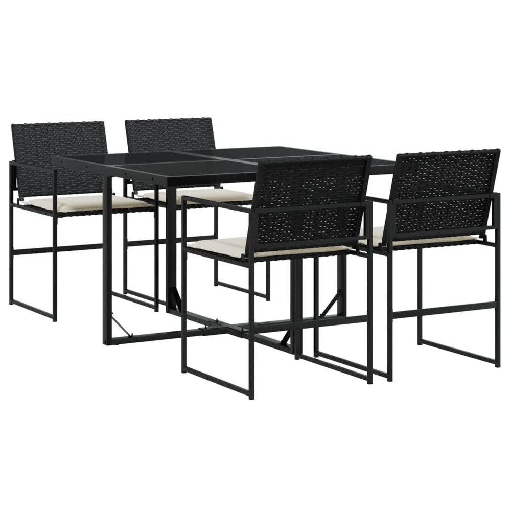 Ensemble à manger de jardin coussins 5pcs noir résine tressée