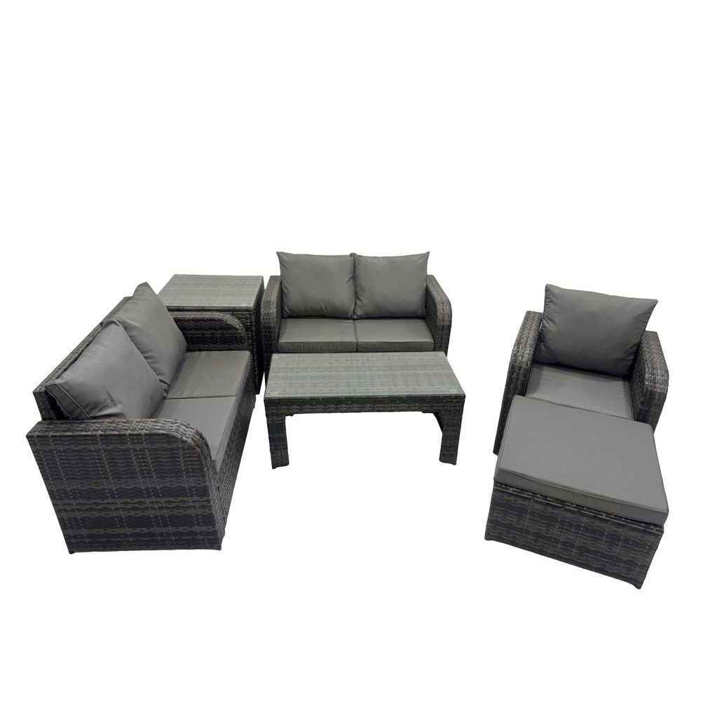 6 pcs ensemble de meubles de jardin canapés table fauteuil avec table en verre trempé gris foncé mixte