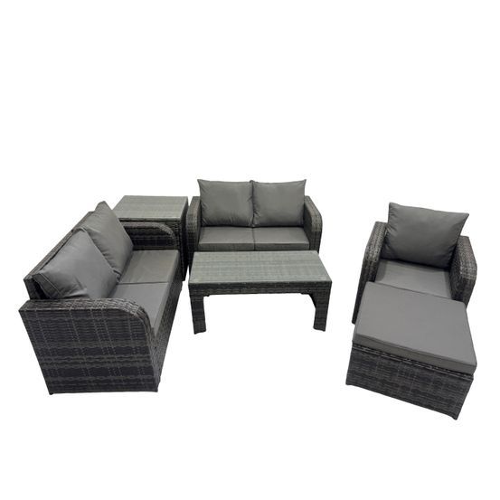 6 pcs ensemble de meubles de jardin canapés table fauteuil avec table en verre trempé gris foncé mixte