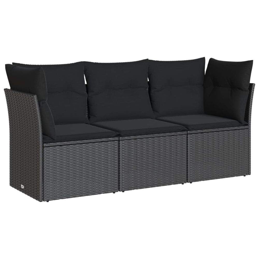 Salon de jardin 3 pcs avec coussins noir résine tressée