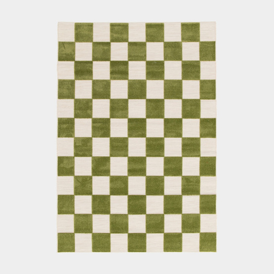 Tapis extérieur et intérieur motif damier - marius - vert pistache - 120 x 170 cm