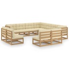 Salon de jardin meuble d'extérieur ensemble de mobilier 11 pièces avec coussins marron miel bois de pin