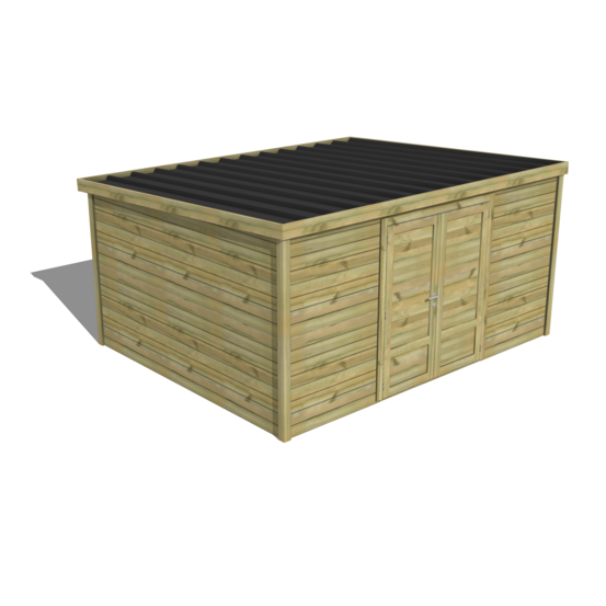 Abri de jardin bois pin traité autoclave 27mm - essentiel - 4,34x3,44m / 15m2 - bac acier - abri français