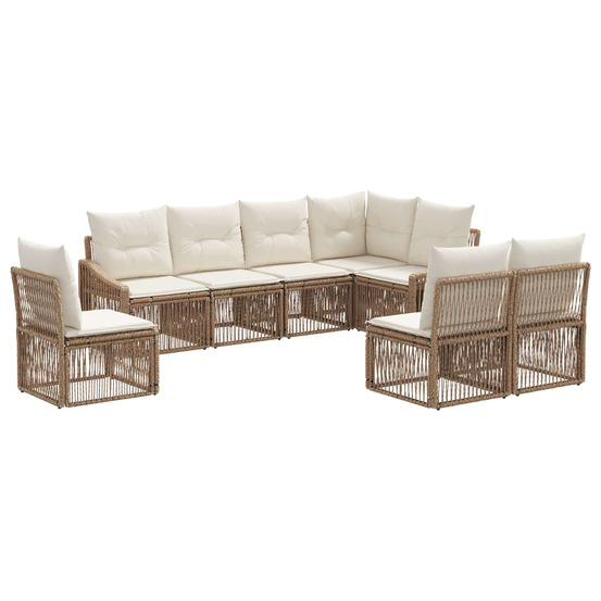 Ensemble de canapé de jardin 8 pcs beige polyrotin