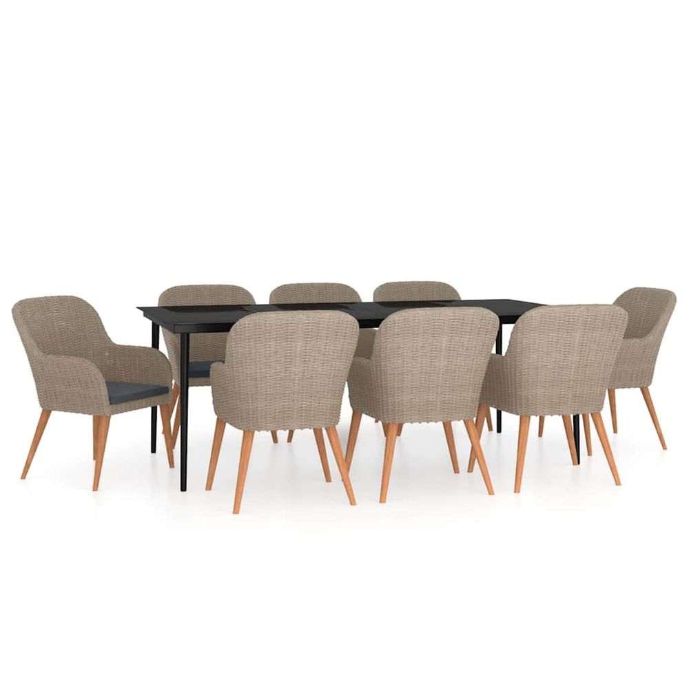 Ensemble à manger de jardin avec coussins 9 pcs marron