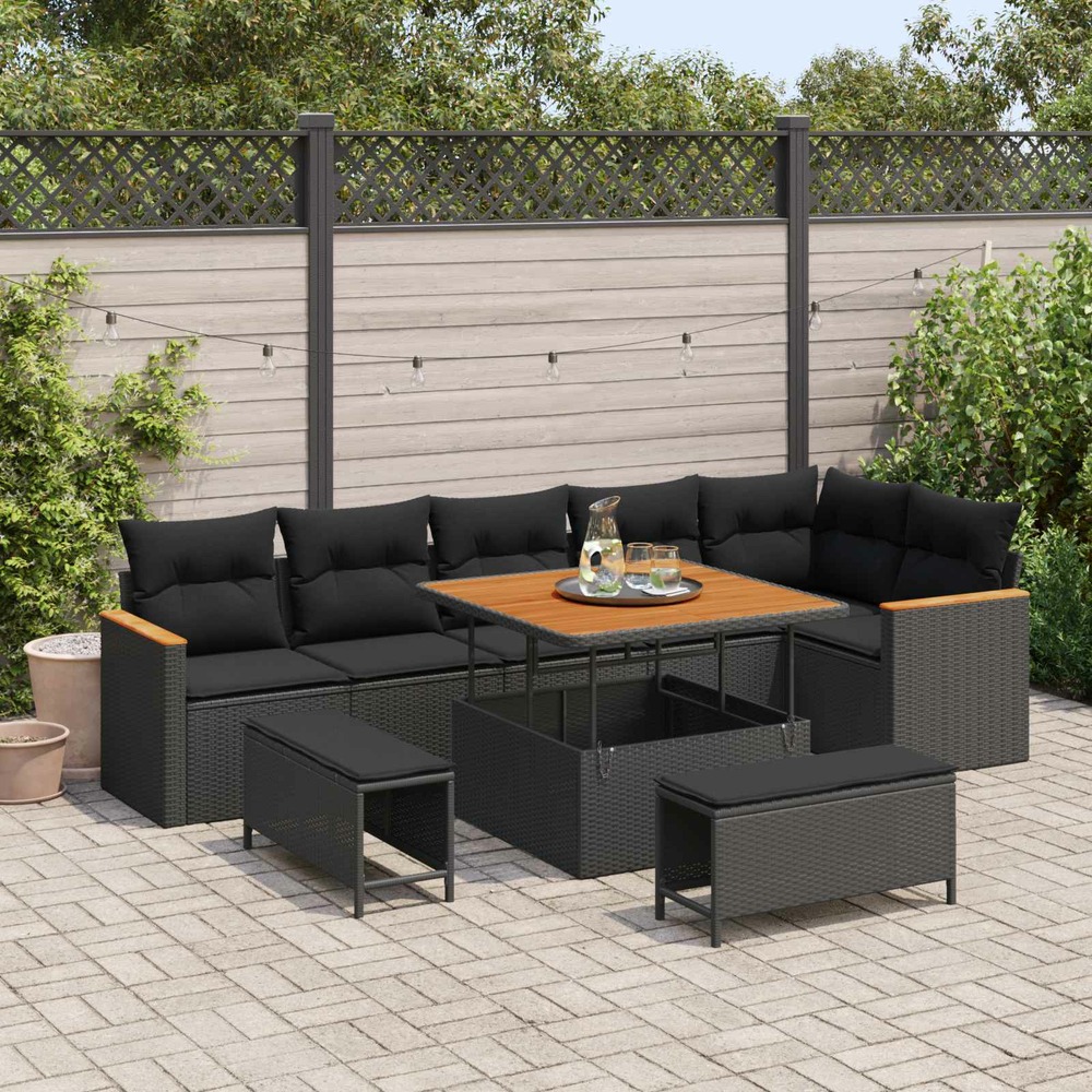 Ensemble de canapé de jardin 9 pcs noir polyrotin