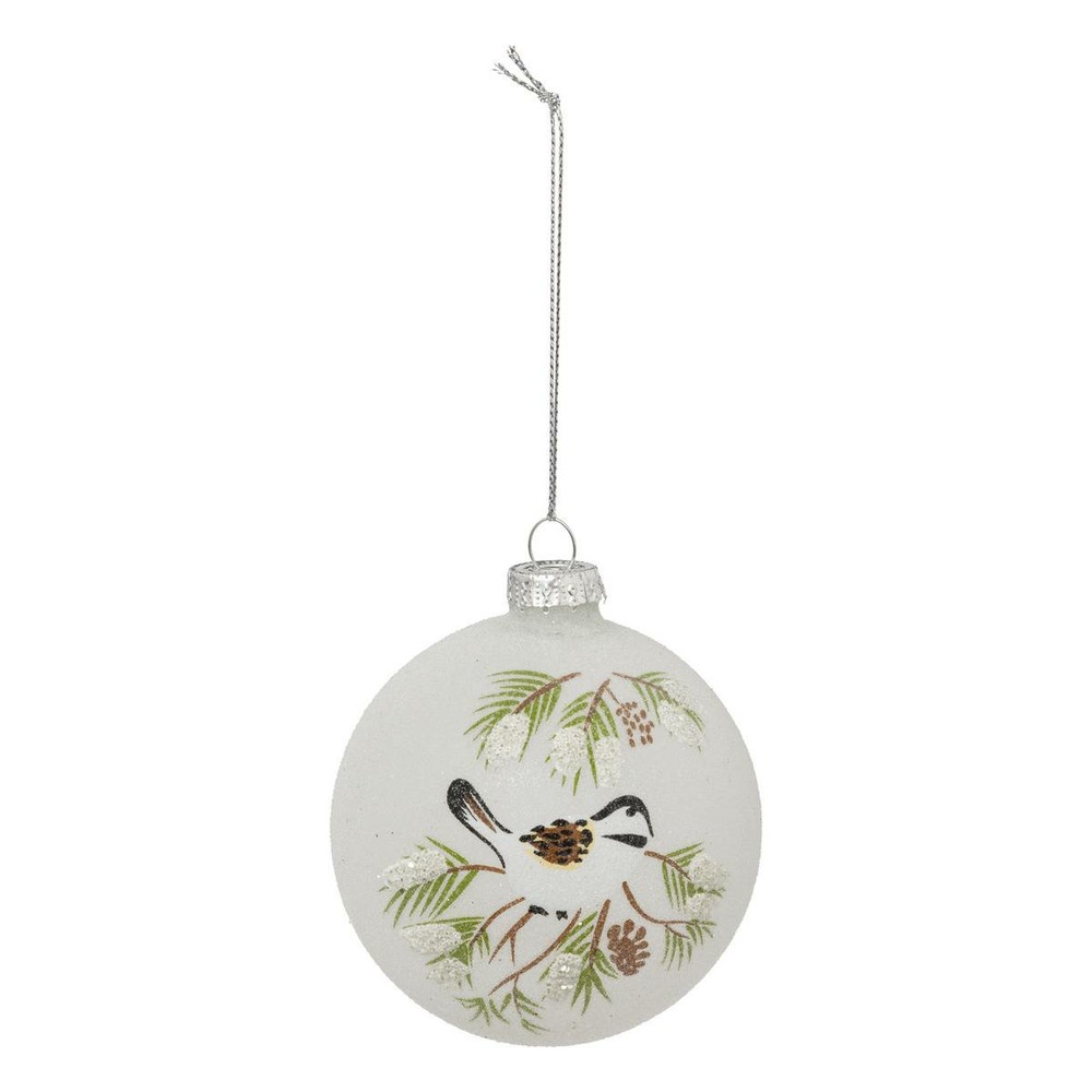 Boule de noël oiseau branches en verre 80mm