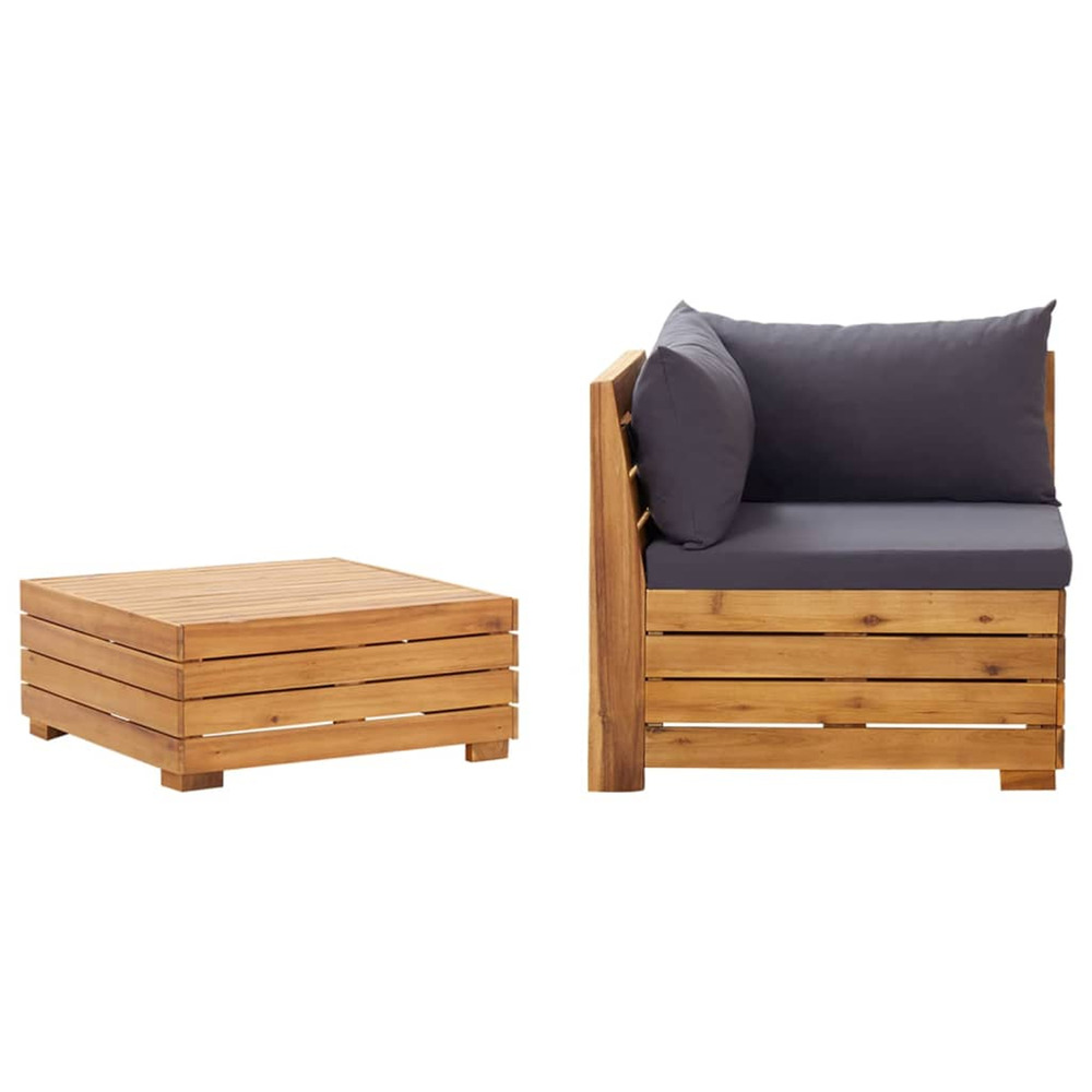 Salon de jardin 2 pcs avec coussins bois d'acacia solide