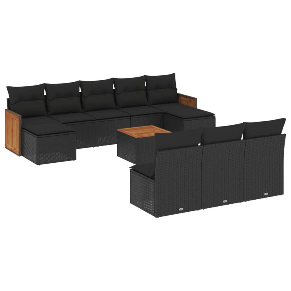 Salon de jardin 11 pcs avec coussins noir résine tressée